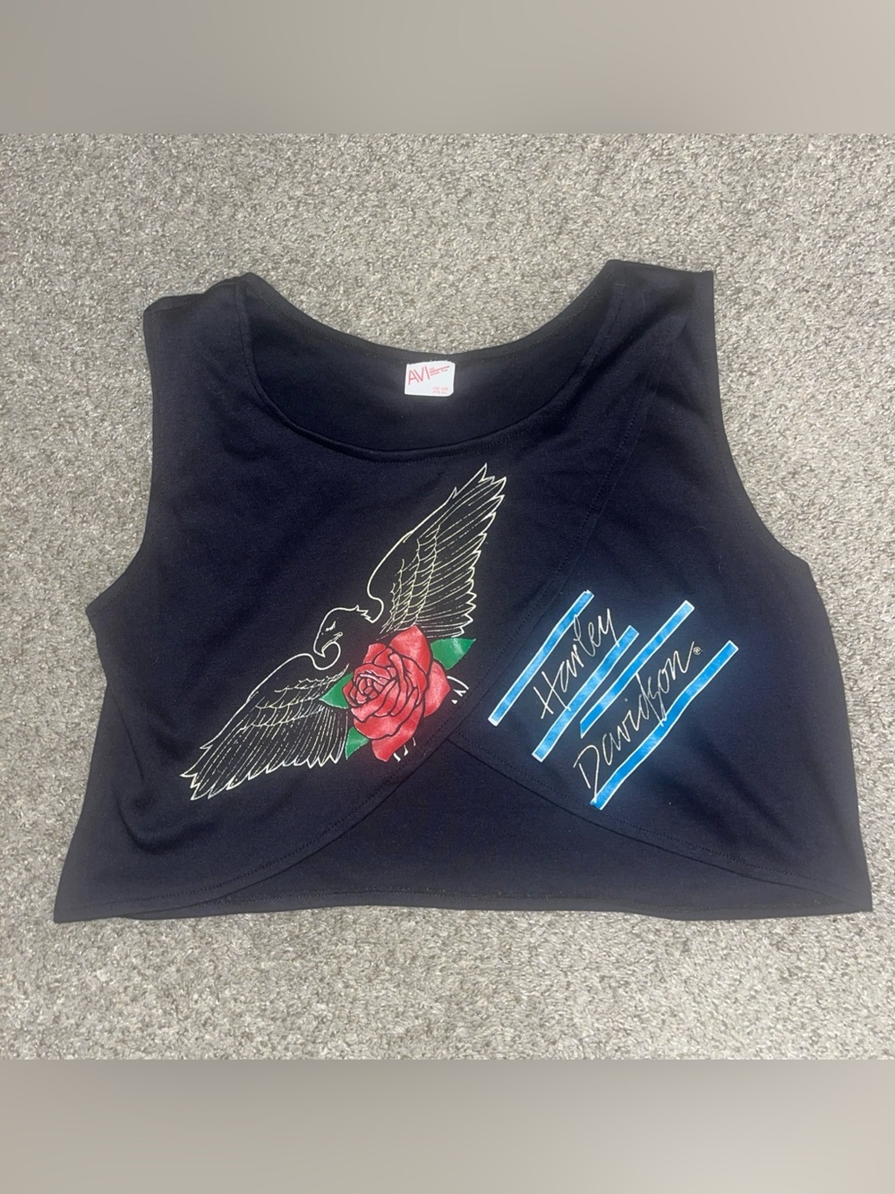 Vtg Harley Davidson Crop Top Tank Belly Shirt Black Eagle Rose 80s OSFA Made USA